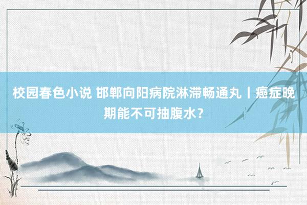 校园春色小说 邯郸向阳病院淋滞畅通丸丨癌症晚期能不可抽腹水？