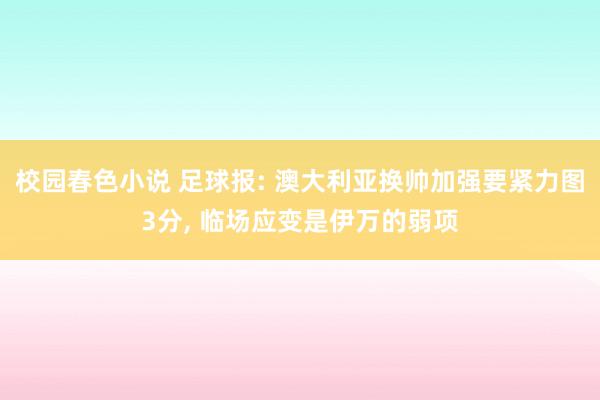 校园春色小说 足球报: 澳大利亚换帅加强要紧力图3分， 临场应变是伊万的弱项